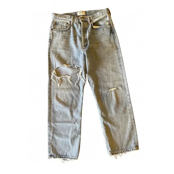 AGOLDE 90s Crop Distressed Jean Light Wash Size 27 - Picture 5 of 12